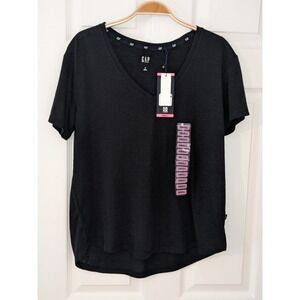 GAP V-Neck Slub Tee Relaxed Fit Short Sleeve Casual Top Black Small ‎ NWT